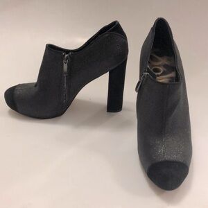 Sam Edelman 9M Heels Dark Glitter Suede detail Zipper Side Excellent Condition